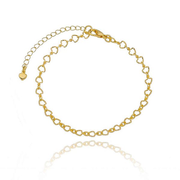 Pulseira Corações Granitados Pequenos Folheado a Ouro 18K