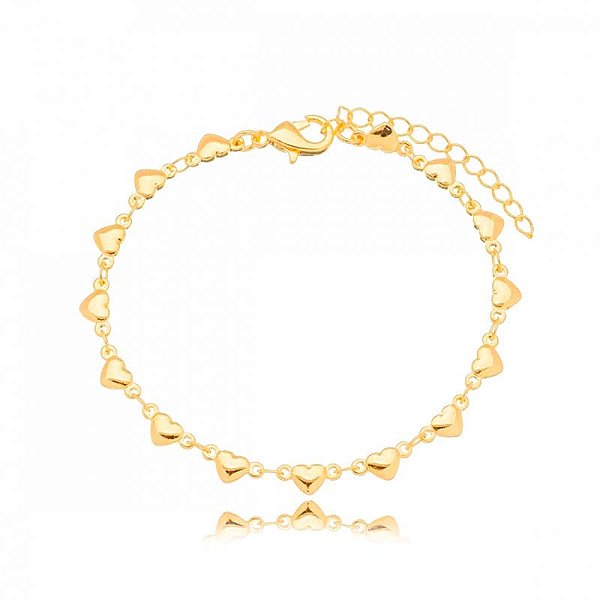 Pulseira Corações Lisos Abaulados Folheado a Ouro 18K