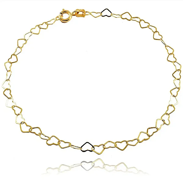 Pulseira Corações Vazado Folheado a Ouro 18K