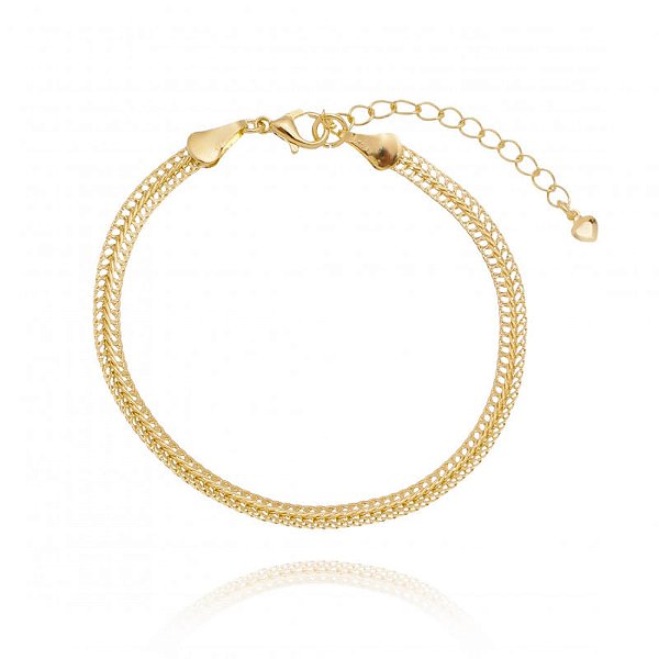 Pulseira Corrente Trançada Laminada Folheado a Ouro 18K