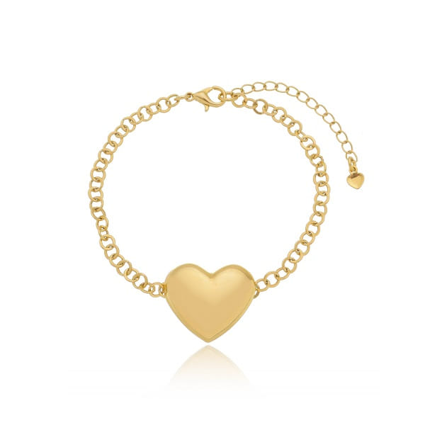 Pulseira Correntinha Redonda Coração Liso Meio Folheado a Ouro 18K