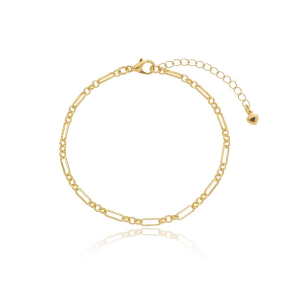 Pulseira Elo Cartier E Redondo Intercalado Folheado a Ouro 18K