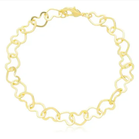 Pulseira Elo Corações Folheado a Ouro 18K