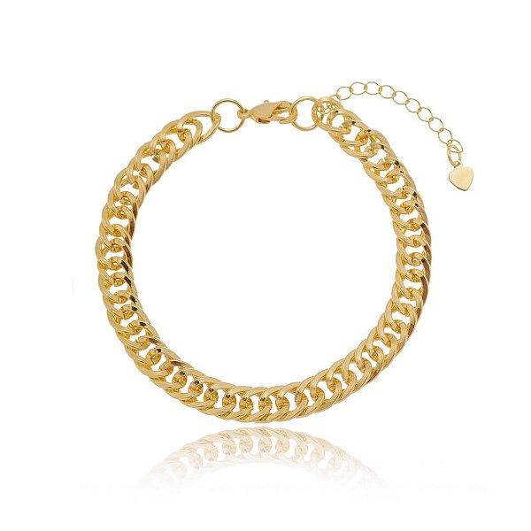 Pulseira Elo Groumet Trançado Folheado a Ouro 18K