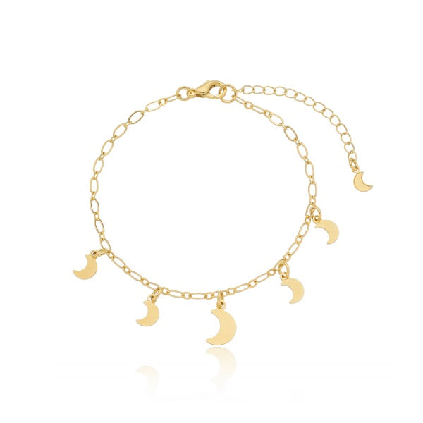 Pulseira Elo Oval Pingentes Lua Lisa Folheado a Ouro 18K