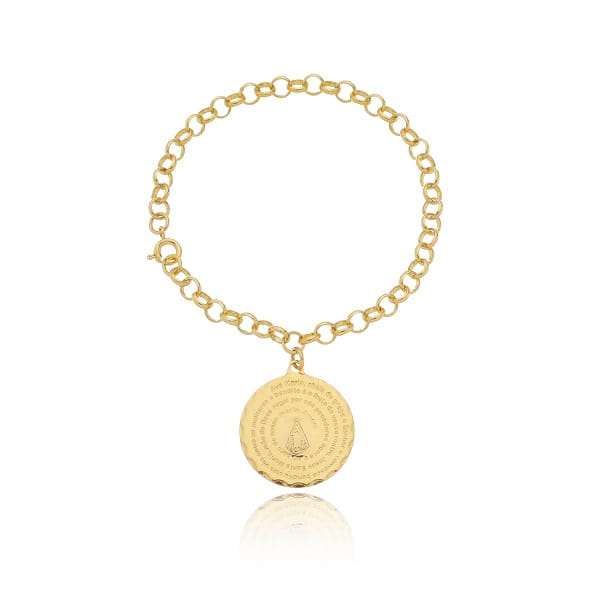 Pulseira Elo Português Pingente Ave Maria Folheado a Ouro 18K
