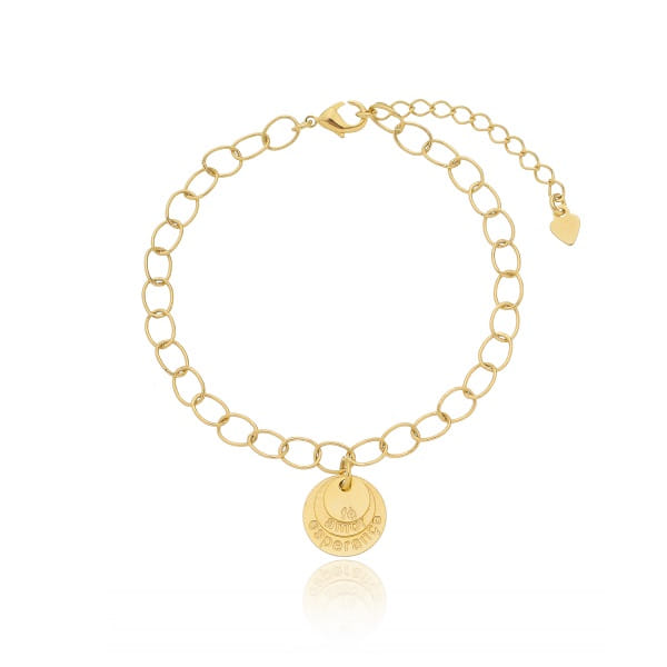 Pulseira Elo Redondo Pingente Fé Amor Esperança Folheado a Ouro 18K