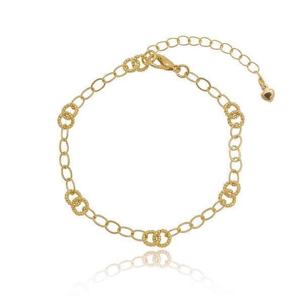 Pulseira Elos E Algemas Folheado a Ouro 18K
