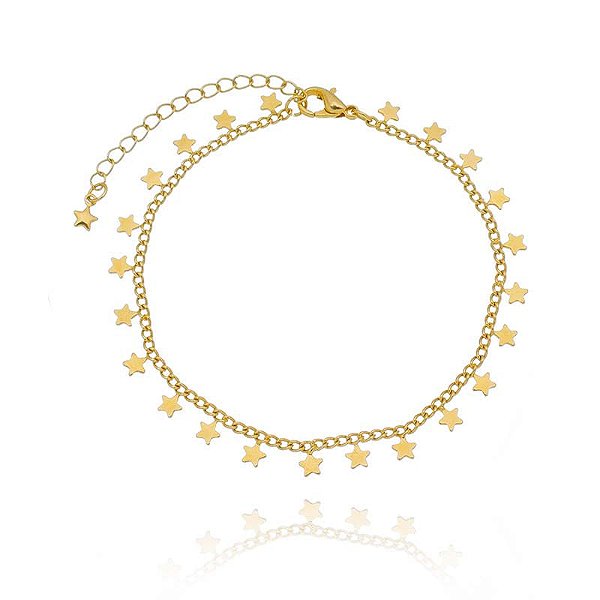Pulseira Estrelinhas Lisas Soldadas Folheado a Ouro 18K