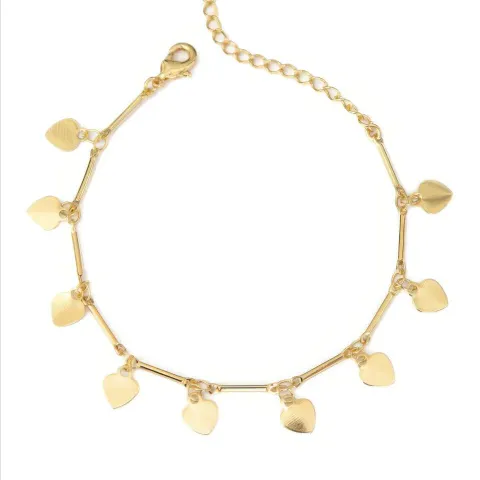 Pulseira Palitinhos Pingente Coração Placa Folheado a Ouro 18K