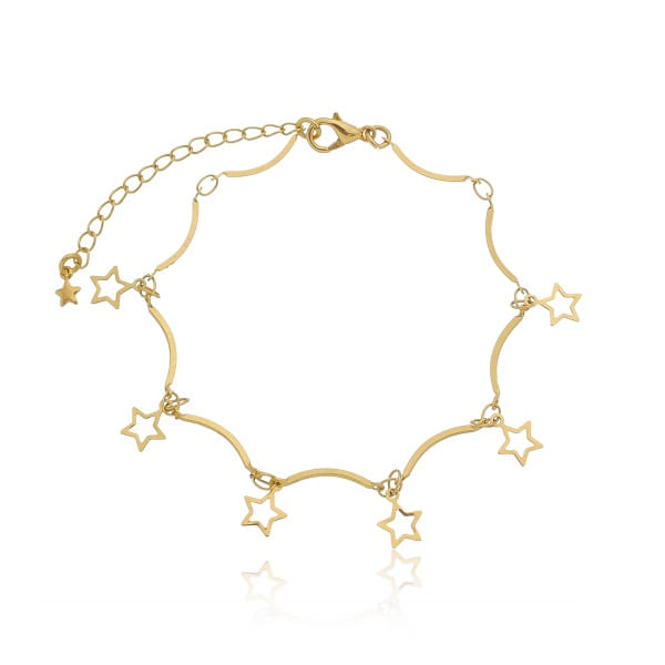 Pulseira Palitinhos Pingentes Estrela Vazado Folheado a Ouro 18K