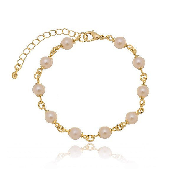 Pulseira Pérolas 0.6Mm Folheado a Ouro 18K