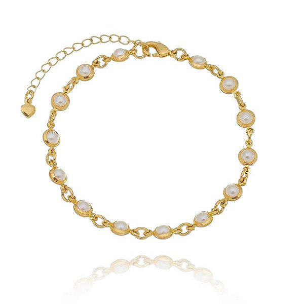 Pulseira Pérolas Envoltas Chaton Folheado a Ouro 18K