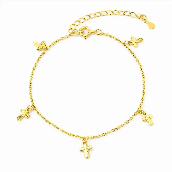 Pulseira Pingentes Cruzinhas Folheado a Ouro 18K