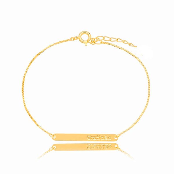 Pulseira Veneziana Placa Gratidão Folheado a Ouro 18K