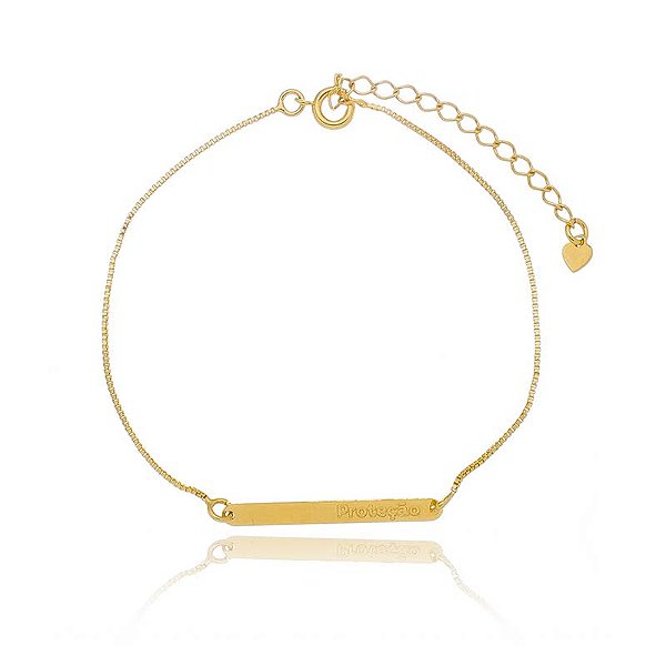 Pulseira Veneziana Placa Proteção Folheado a Ouro 18K