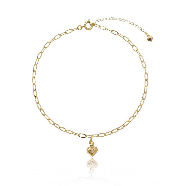 Tornozeleira Cartier Pingente Coração Granitado Folheado a Ouro 18K