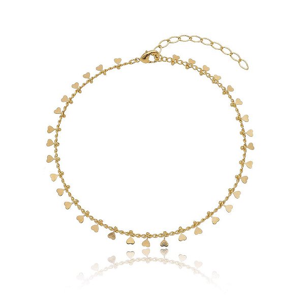 Tornozeleira Corações Pendurados Folheado a Ouro 18K