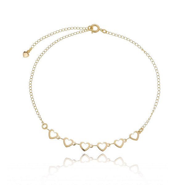 Tornozeleira Corações Vazado Folheado a Ouro 18K