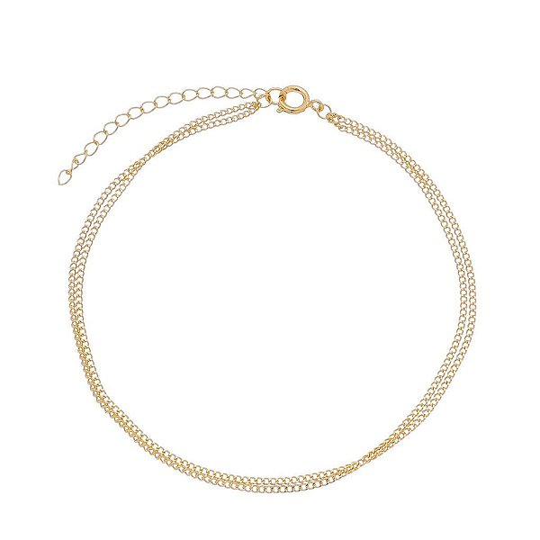 Tornozeleira Corrente Groumet Pequenouena Dupla Folheado a Ouro 18K
