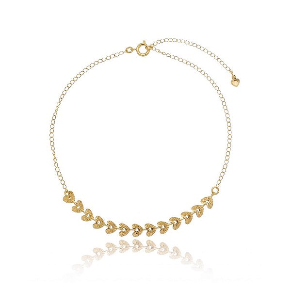 Tornozeleira Correntinha Corações Trabalhados Folheado a Ouro 18K