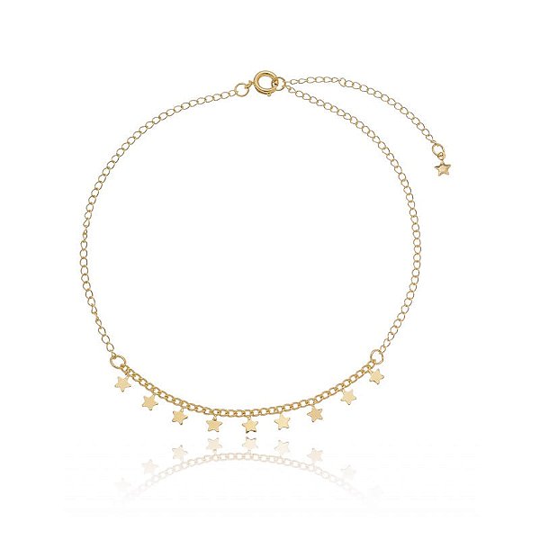 Tornozeleira Correntinha Estrelas Soldadas Folheado a Ouro 18K