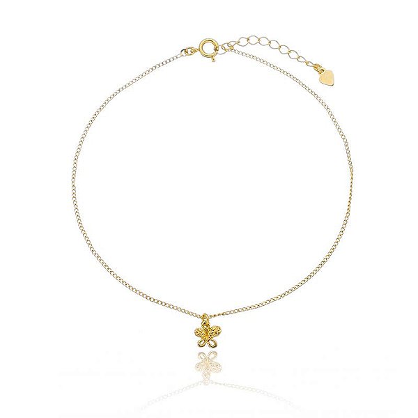 Tornozeleira Correntinha Pingente Borboleta Folheado a Ouro 18K