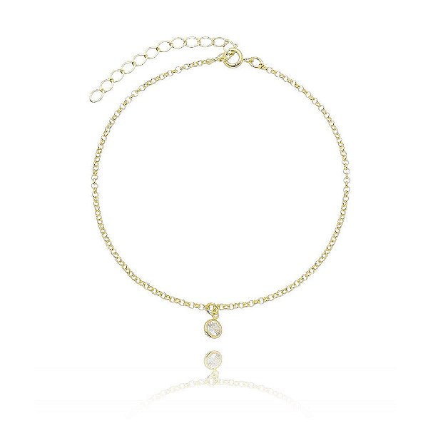 Tornozeleira Elo Português Ponto De Luz Folheado a Ouro 18K