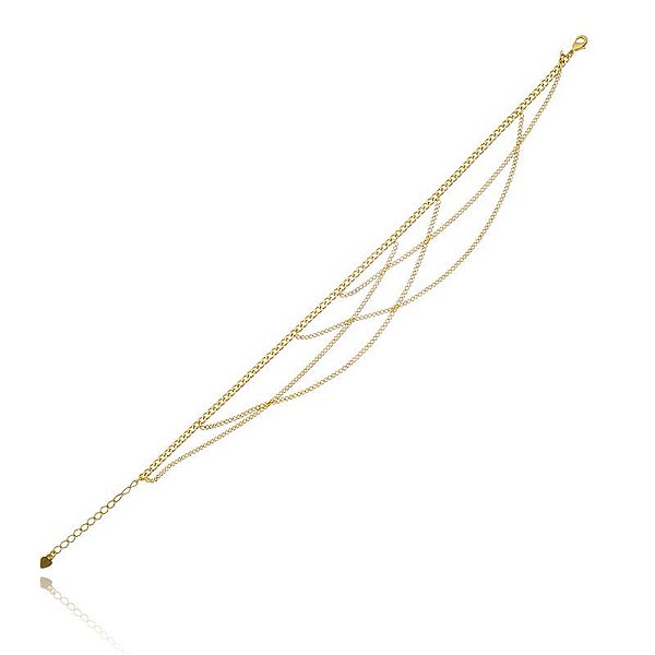 Tornozeleira Indiana Correntes Folheado a Ouro 18K