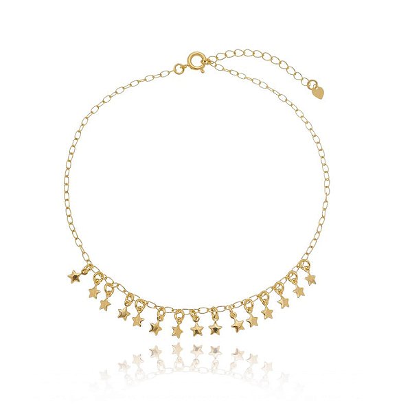 Tornozeleira Pingentes Estrela Folheado a Ouro 18K