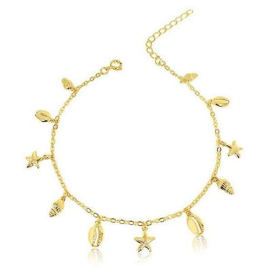 Tornozeleira Pingentes Fundo Do Mar Folheado a Ouro 18K