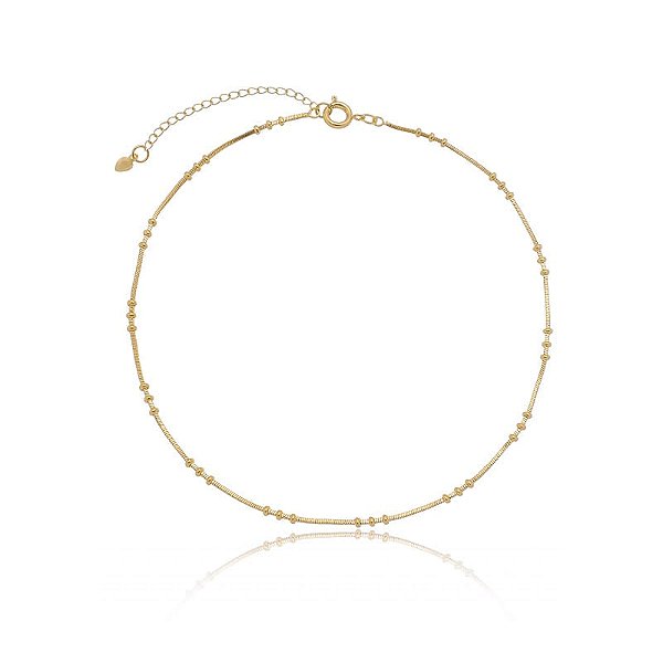 Tornozeleira Rabo De Rato Bolinhas Triplas Folheado a Ouro 18K