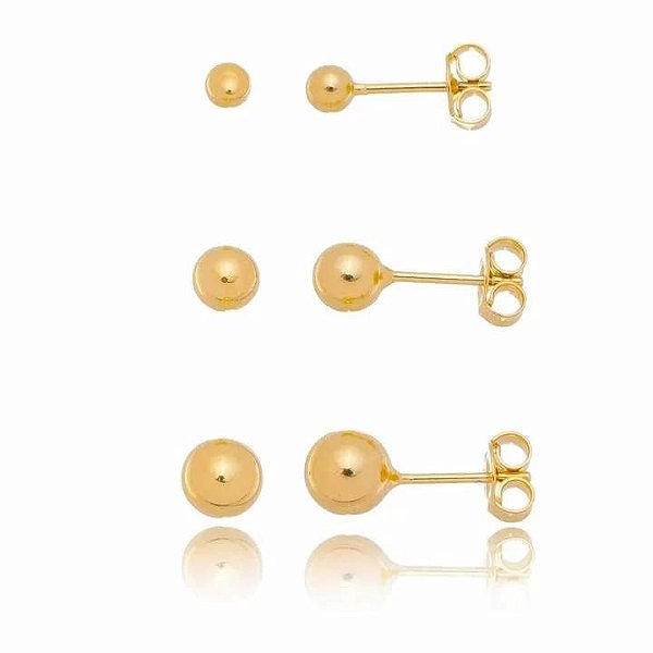 Trio De Bolinhas Com Franja Sem Bola Folheado a Ouro 18K