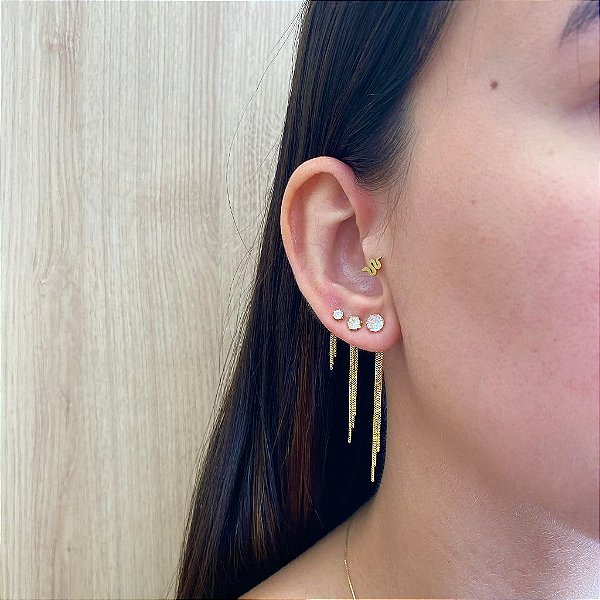 Trio De Ponto De Luz Com Franjas Folheado a Ouro 18K