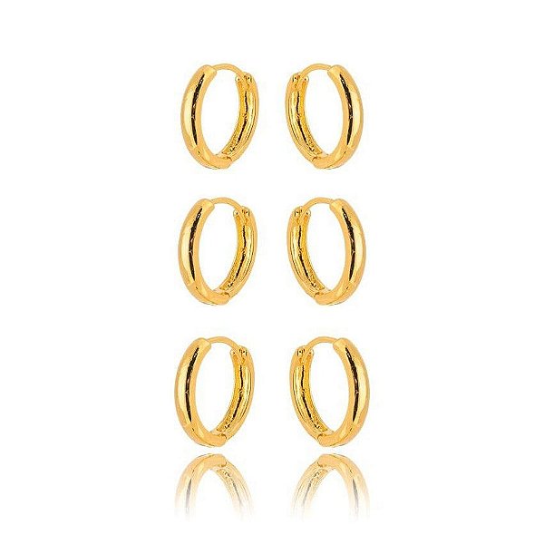 Trio Argola Lisa Fina Folheado a Ouro 18K