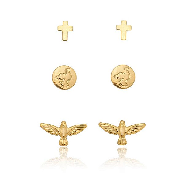Trio Espírito Santo Folheado a Ouro 18K