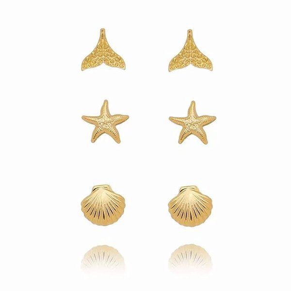 Trio Fundo Do Mar Folheado a Ouro 18K