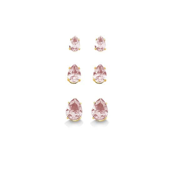 Trio Gota Zirconia Rosa Folheado a Ouro 18K