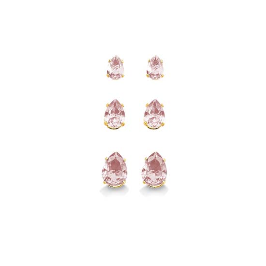 Trio Gota Zirconia Rosa Folheado a Ouro 18K