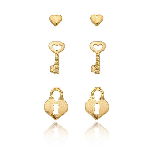 Trio Locked Heart Folheado a Ouro 18K