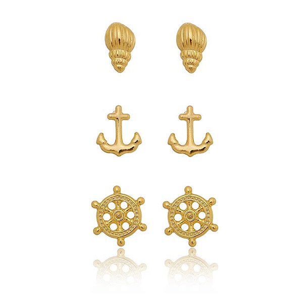 Trio Navy Folheado a Ouro 18K