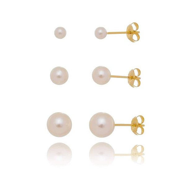 Trio Pérola Folheado a Ouro 18K