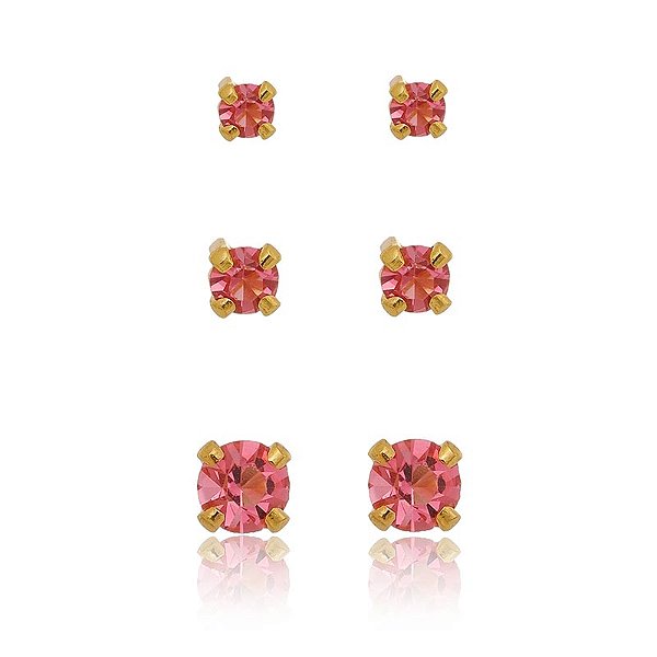 Trio Ponto De Luz Rosa Folheado a Ouro 18K