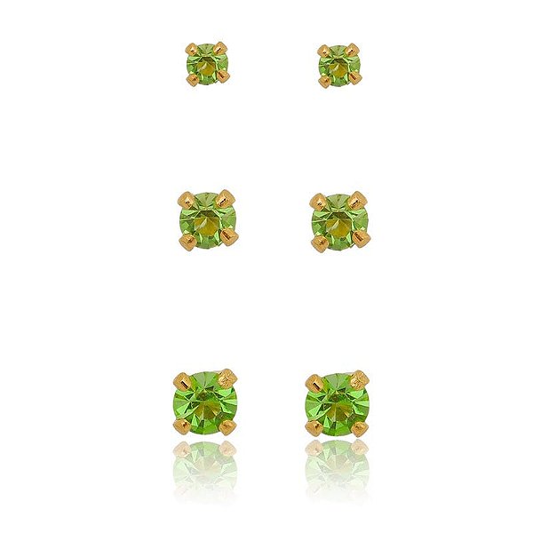 Trio Ponto De Luz Verde Folheado a Ouro 18K