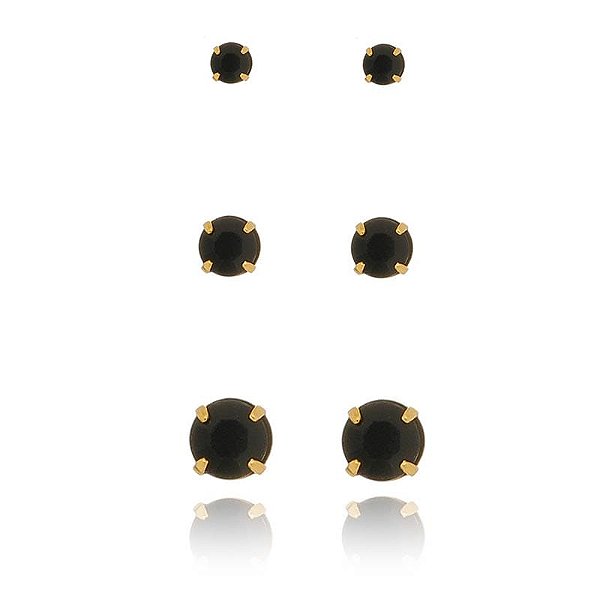 Trio Ponto Luz Preto Folheado a Ouro 18K