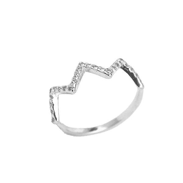 Anel Falange Zig Zag Cravejado Folheado a prata 925