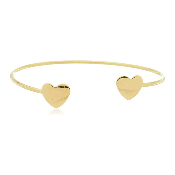 Bracelete Aberto Dois Corações Lisos Folheado a Ouro 18k