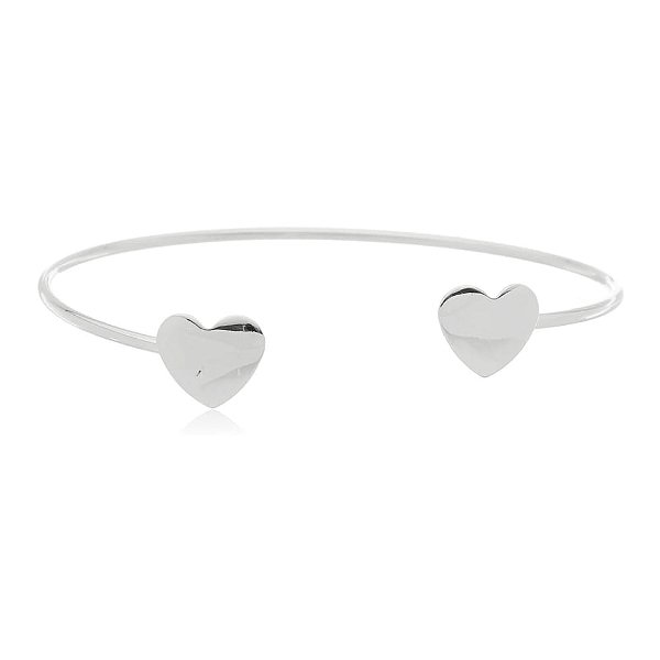 Bracelete Aberto Dois Corações Lisos Folheado a Prata 925