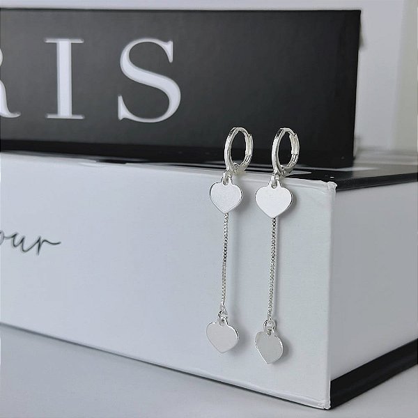 Brinco Argola Dupla Coração Liso Folheada a Prata 925