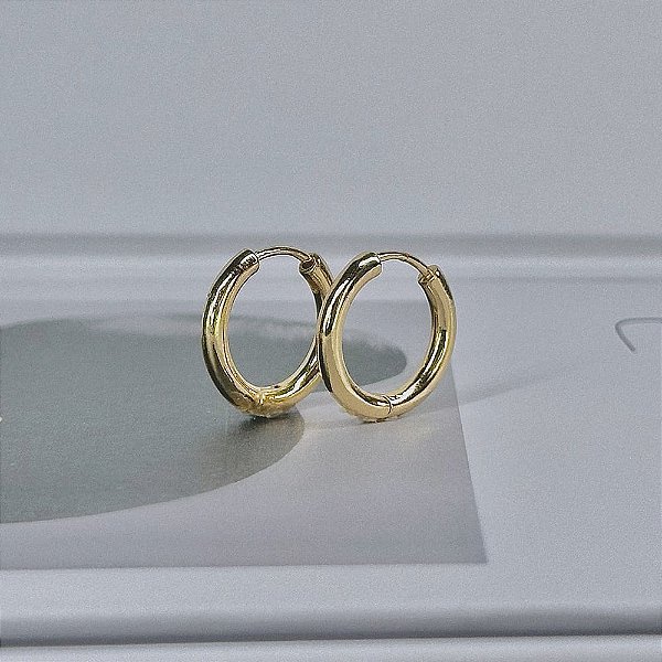 Brinco Argola Lisa Slim Borda Arredondadas Folheada a Ouro 18k
